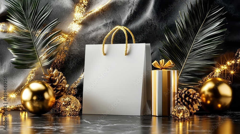 Poster folded white paper bag with handle for mockup using recycled cartons