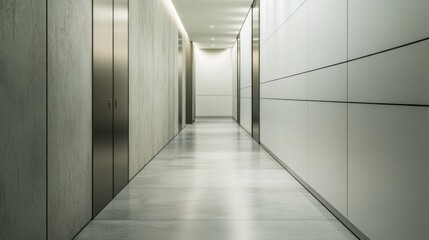 Contemporary minimalist hallway with minimal decor. Featuring clean lines and a streamlined design