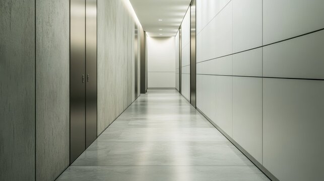 Contemporary minimalist hallway with minimal decor. Featuring clean lines and a streamlined design