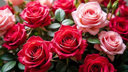 Naklejka premium Natural fresh red roses flowers pattern wallpaper, romantic, Valentine's Day, flower background