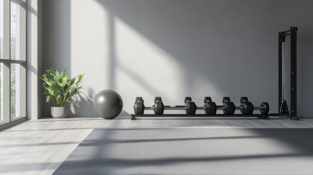 Contemporary minimalist home gym with minimal decor. Featuring clean lines and a functional layout
