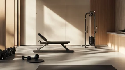 Contemporary minimalist home gym with minimal decor. Featuring clean lines and an open design