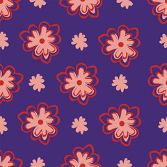Seamless pattern of small blue flowers on navy background. Floral print