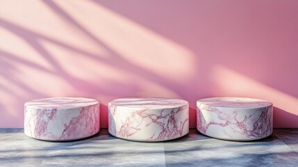 Minimalist podium stand for cosmetic display set against an abstract, pastel-colored background. Promotion template for luxury goods.