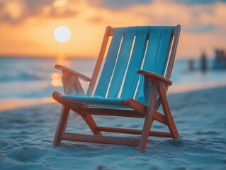 Beach Chair Sunset Ocean Relaxation Summertime