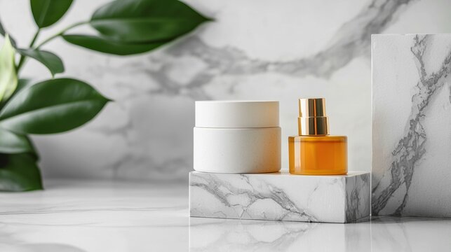 Elegant skincare products on marble surface