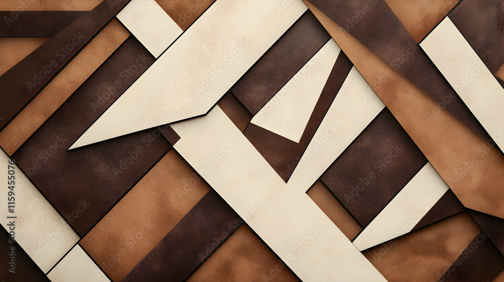 Poster contemporary mocha mousse color 2025 pattern with intersecting geometric shapes, bold lines and cont