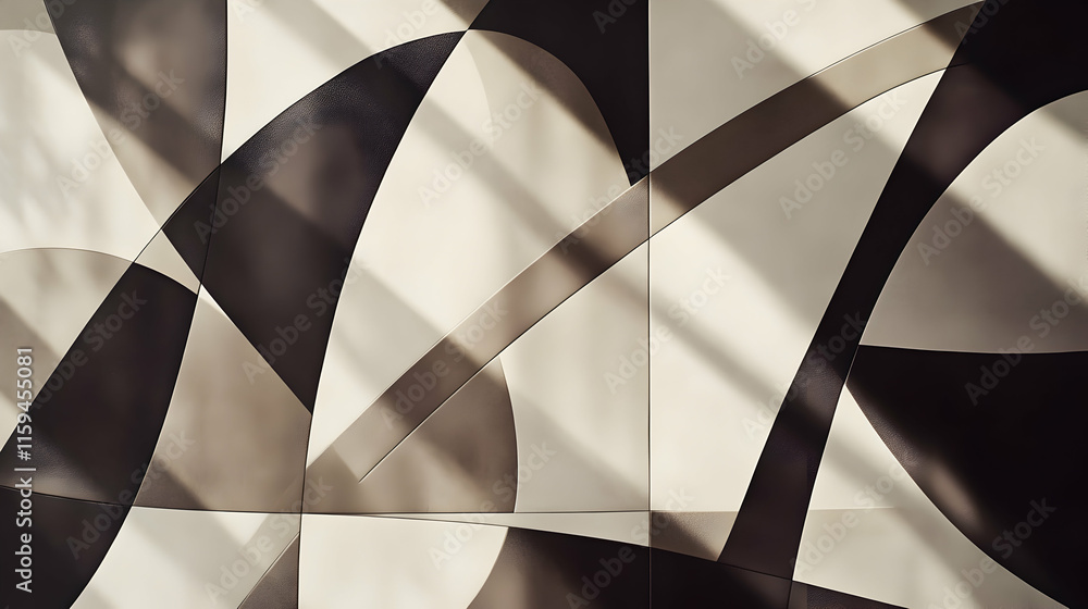 Poster contemporary mocha mousse color 2025 pattern with intersecting geometric shapes, bold lines and cont