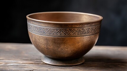 Ancient Bronze Bowl with Intricate Carvings