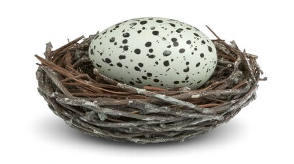 Speckled Bird Egg in Rustic Nest