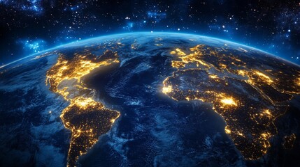 Fototapeta premium Vibrant Earth View at Night with Brilliant Lights