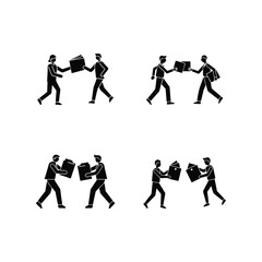 Fototapeta premium silhouette of coworkers passng files to each other in a office vector bundle