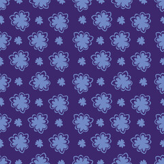 Seamless pattern of small blue flowers on navy background. Floral print