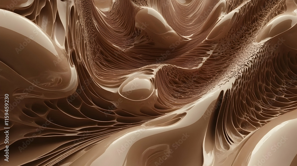 Poster intricate mocha mousse color 2025 fractal-inspired abstract with complex patterns, dynamic depth and