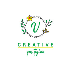 U Letter Nature Floral Logo. Abstract vector logo design concept naturally floral leaf with circle shape and letter for initial or business identity.