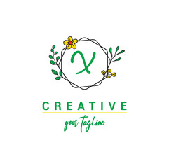 X letter logo with a creative floral concept for company business beauty real estate premium vecto