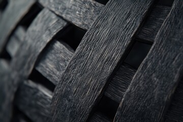 黒い編み込みのテクスチャーが特徴的な素材の詳細