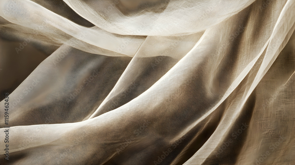 Poster mocha mousse color 2025 flowing fabric-inspired abstract background with natural folds, subtle trans