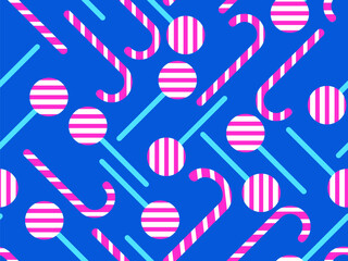 Christmas candy canes seamless pattern. Striped candy cane and lollipop. Festive Christmas sweets. Design for wallpapers, covers, wrappers and banners. Vector illustration