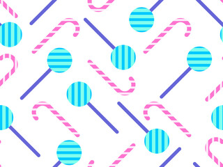 Christmas candy canes seamless pattern. Striped candy cane and lollipop. Festive Christmas sweets. Design for wallpapers, covers, wrappers and banners. Vector illustration