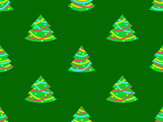 Obraz premium Decorated Christmas trees seamless pattern. Christmas tree with garland and balls in minimalist style. Symbol of the New Year. Design for wrappers, covers, banners and wallpapers. Vector illustration