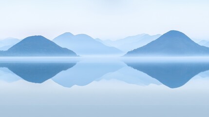 Misty Mountains Reflected in a Clear Lake Panorama