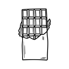 Chocolate bar vector icon in doodle style. Symbol in simple design. Cartoon object hand drawn isolated on white background.