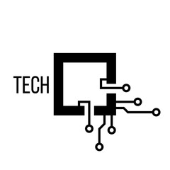 Abstract vector logo design template. Technology symbol with microcircuit and processor.