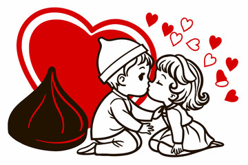 Vector Line Art Valentine Muffin - Much Love Design on White Background