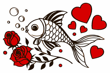 Obraz premium Vector Line Art Valentine Muffin - Much Love Design on White Background