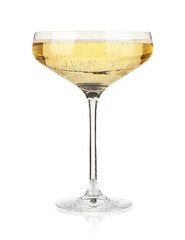 Champagne in glass isolated on white. Sparkling wine