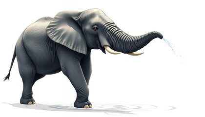Majestic African Elephant - a Realistic Water-spraying Illustration
