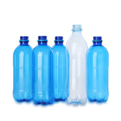 Many empty plastic bottles isolated on white