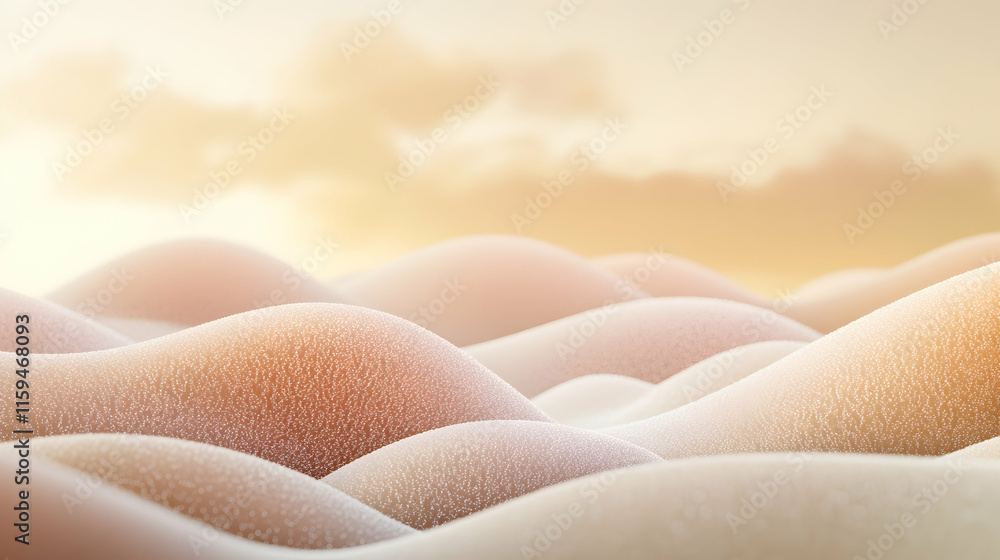 Poster soft and serene mocha mousse color 2025 cloudscape with diffused light, rolling forms and a dreamy a