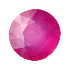 One shiny pink gemstone isolated on white, top view