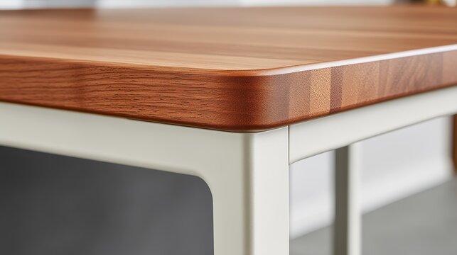 A close-up of a wooden table edge, showcasing craftsmanship and design.