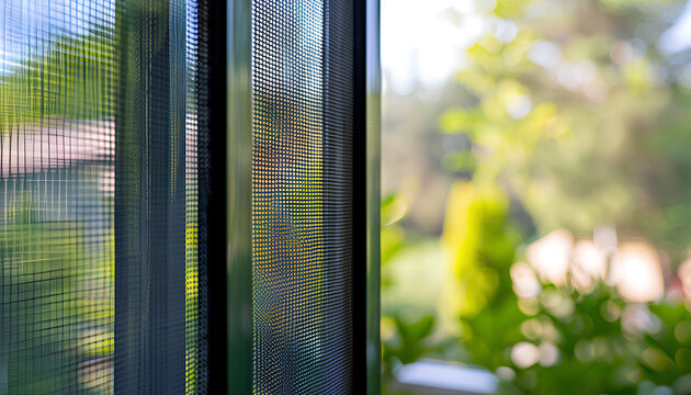 Insect screen for window against blurred background, closeup