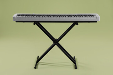 Synthesizer on green background. Electronic musical instrument