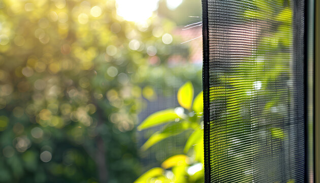 Insect screen for window against blurred background, closeup