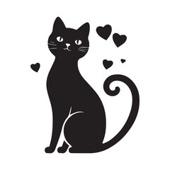 Valentines day Love cat vector silhouette illustration