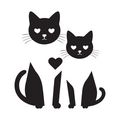 Valentines day Love cat vector silhouette illustration