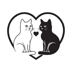 Valentines day Love cat vector silhouette illustration