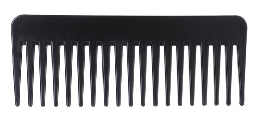 One black plastic comb isolated on white