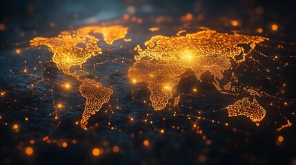 Glowing world map, global network, connections.