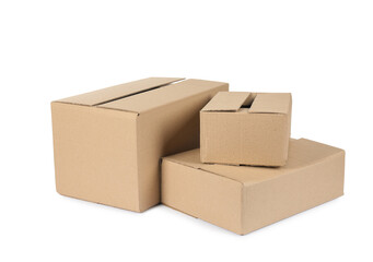 Many cardboard parcel boxes isolated on white