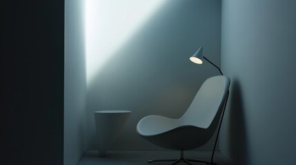 Contemporary minimalist reading nook with minimal decor. Featuring clean lines and a cozy setup