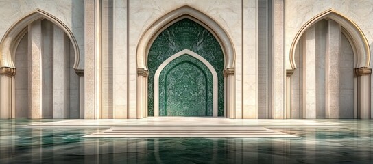 Naklejka premium 3D Arch with Islamic Decoration for Product Presentation
