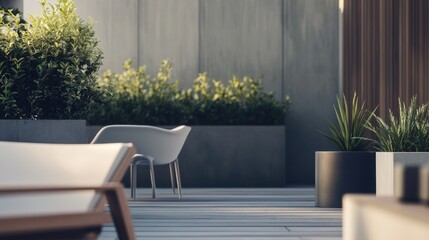 Contemporary minimalist rooftop terrace with minimal decor. Featuring clean lines and a modern design