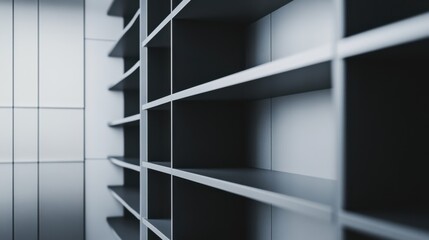 Contemporary minimalist storage room with minimal decor. Featuring clean lines and an efficient layout