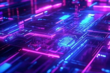 Fototapeta premium Dynamic Digital Technology Background with Neon and Geometric Elements